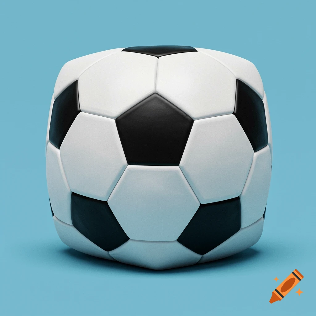 A square soccer ball against a blue background.