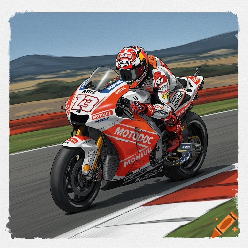 Illustrative image of a motorcycle racer leaning into a turn on a race track.