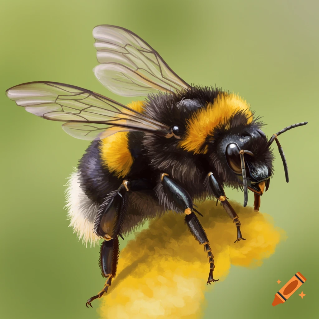 Close-up of a bumblebee on a yellow surface.