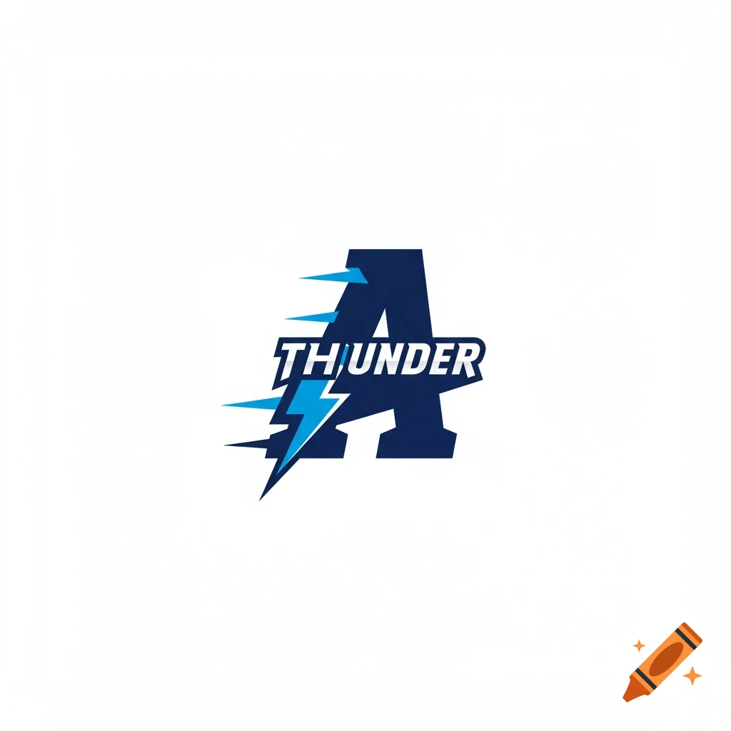 A dark blue stylized letter A with a lightning bolt and the word THUNDER across it.