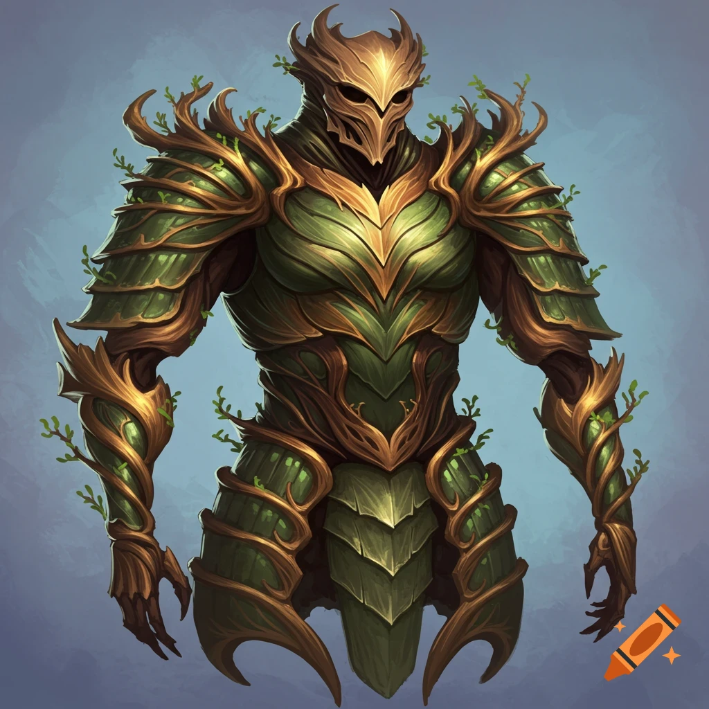 A suit of organic armor made from wood and leaves.