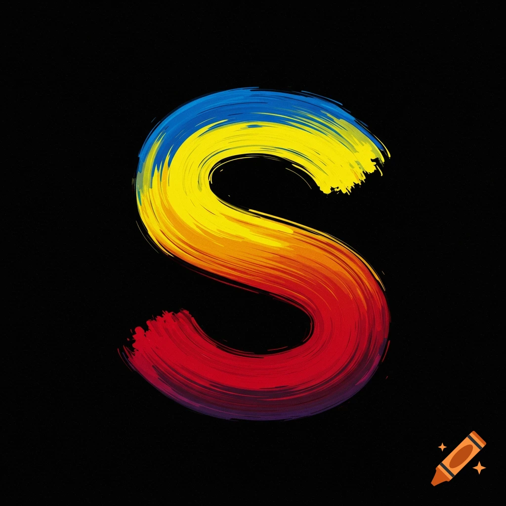 Colorful brush strokes forming the letter S on a black background.