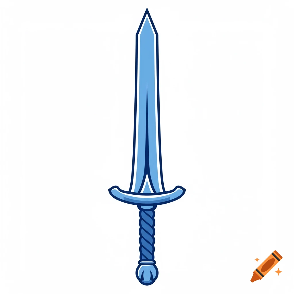 A blue sword logo with a braided handle.