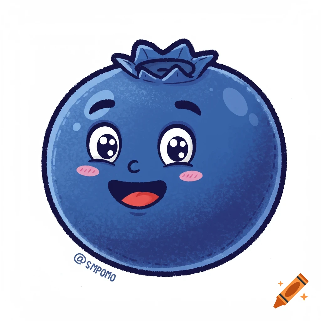 A cute cartoon blueberry mascot illustration