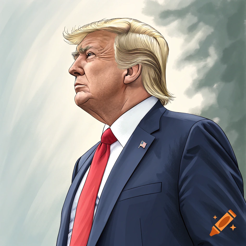 Illustration of Donald Trump looking left