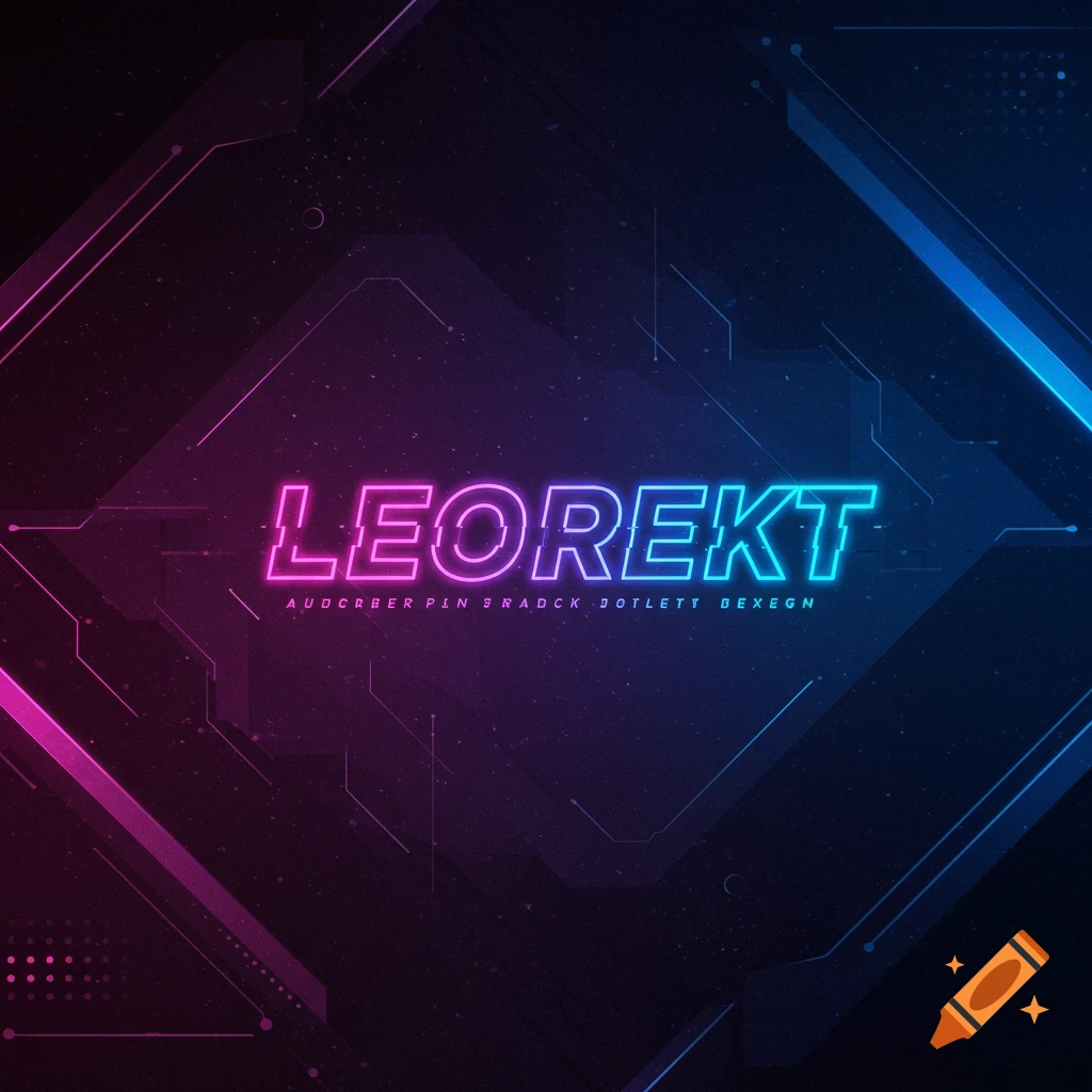 Futuristic tech background with neon lines and glowing pink and blue text "LEOREKT".