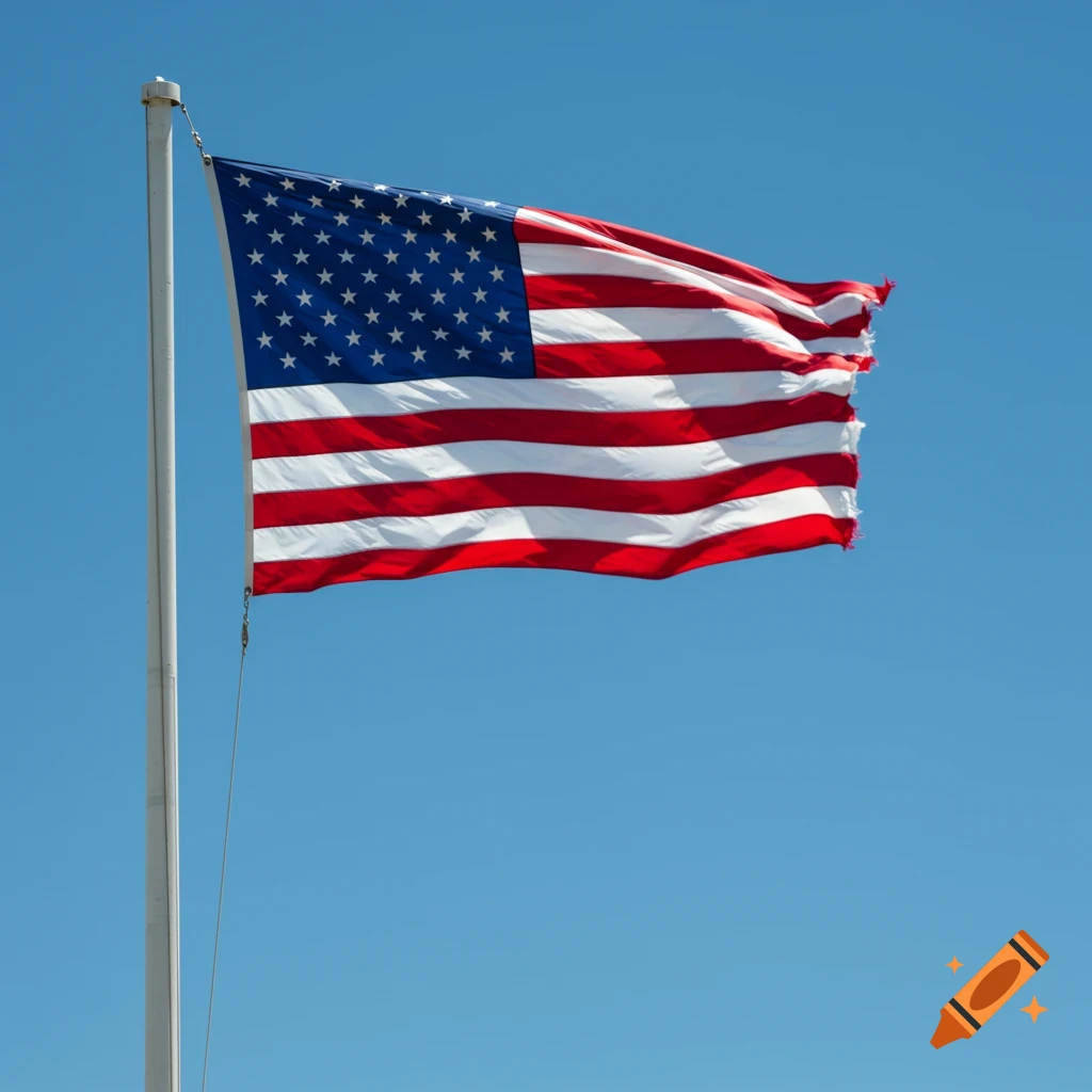 American flag waving on a flagpole against a clear blue sky