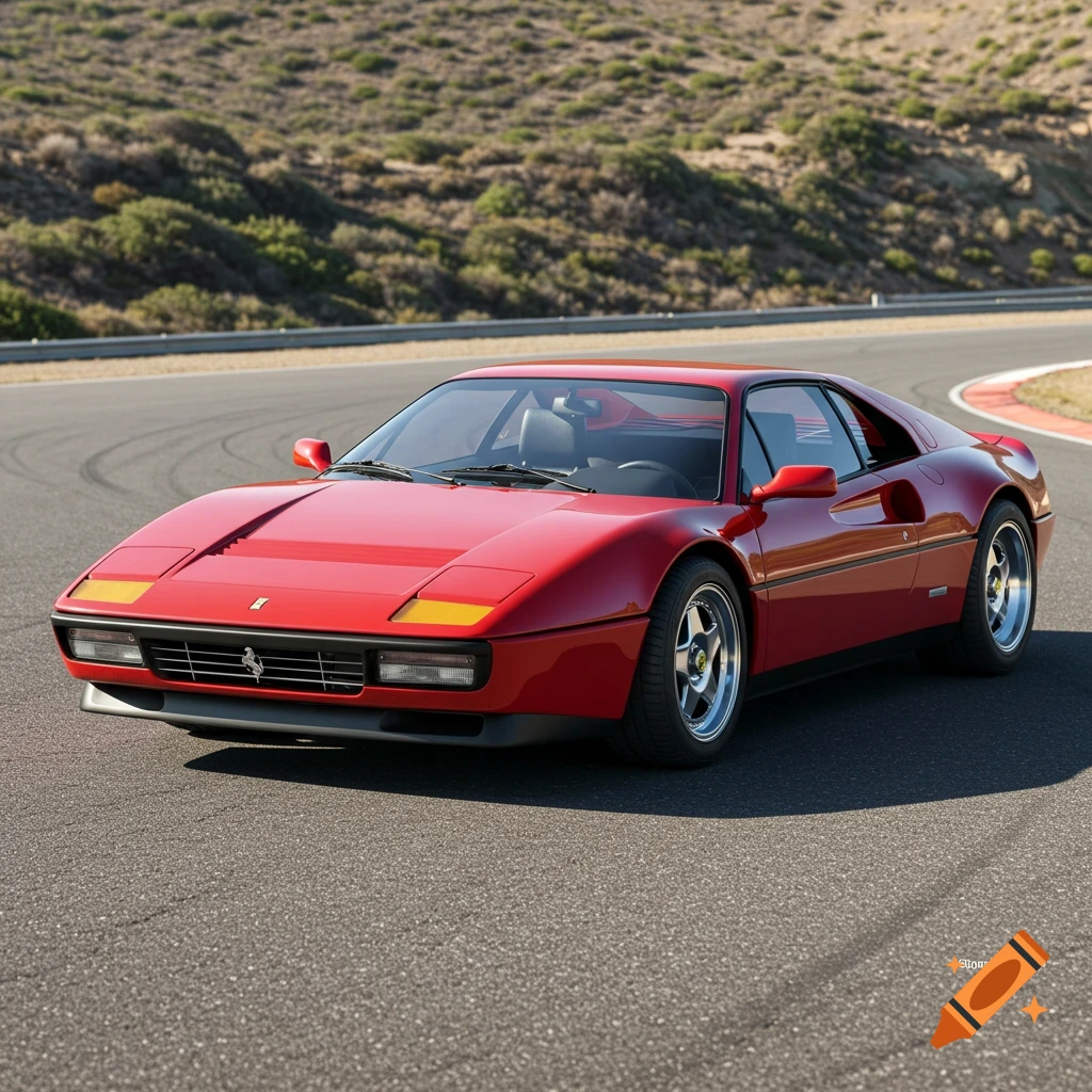A red sports car on a race track.