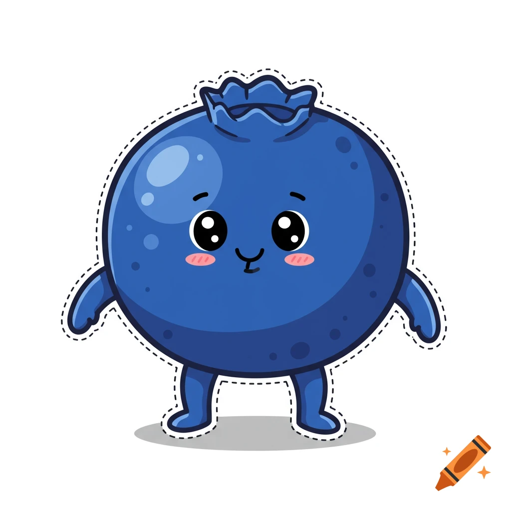 Cute cartoon blueberry character sticker with face, arms, and legs.