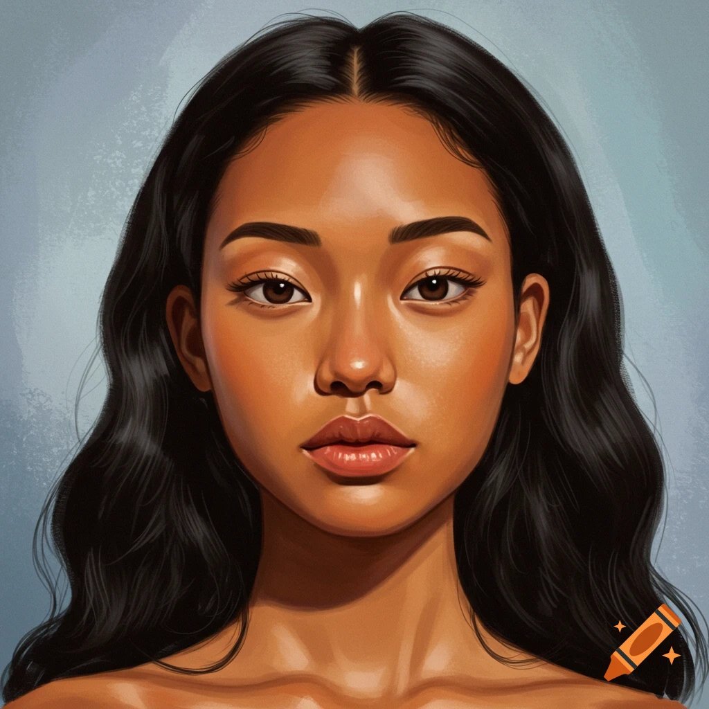Digital illustration of a young woman's face and shoulders.