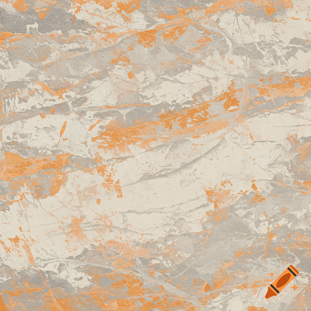 Abstract plaster wall texture with splatters of orange and gray on a beige background