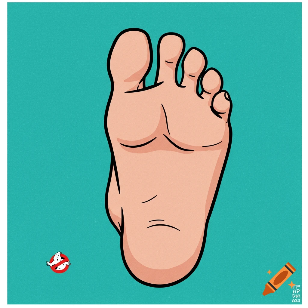 Cartoon foot standing in the position of the ghost in the Ghostbusters logo.