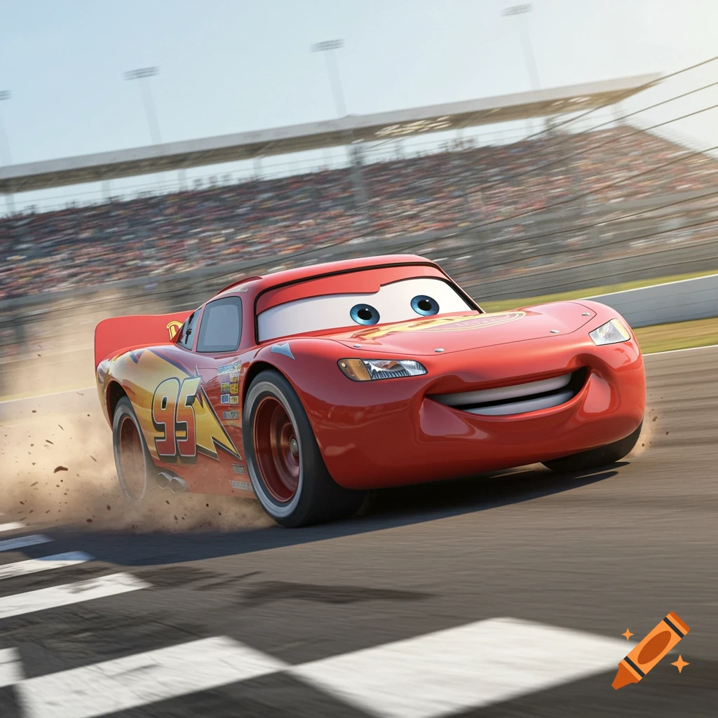 Lightning McQueen races on a track