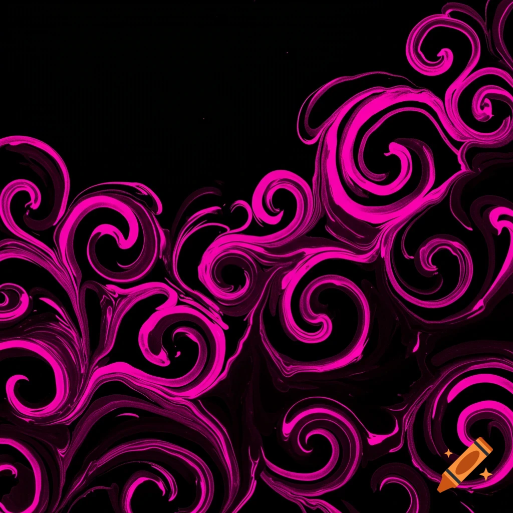 Abstract hot pink swirls on a black background.
