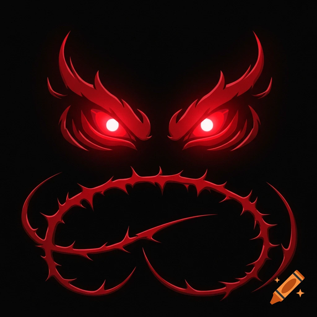 A stylized sports logo with glowing red monster eyes and a barbed red mouth shape.
