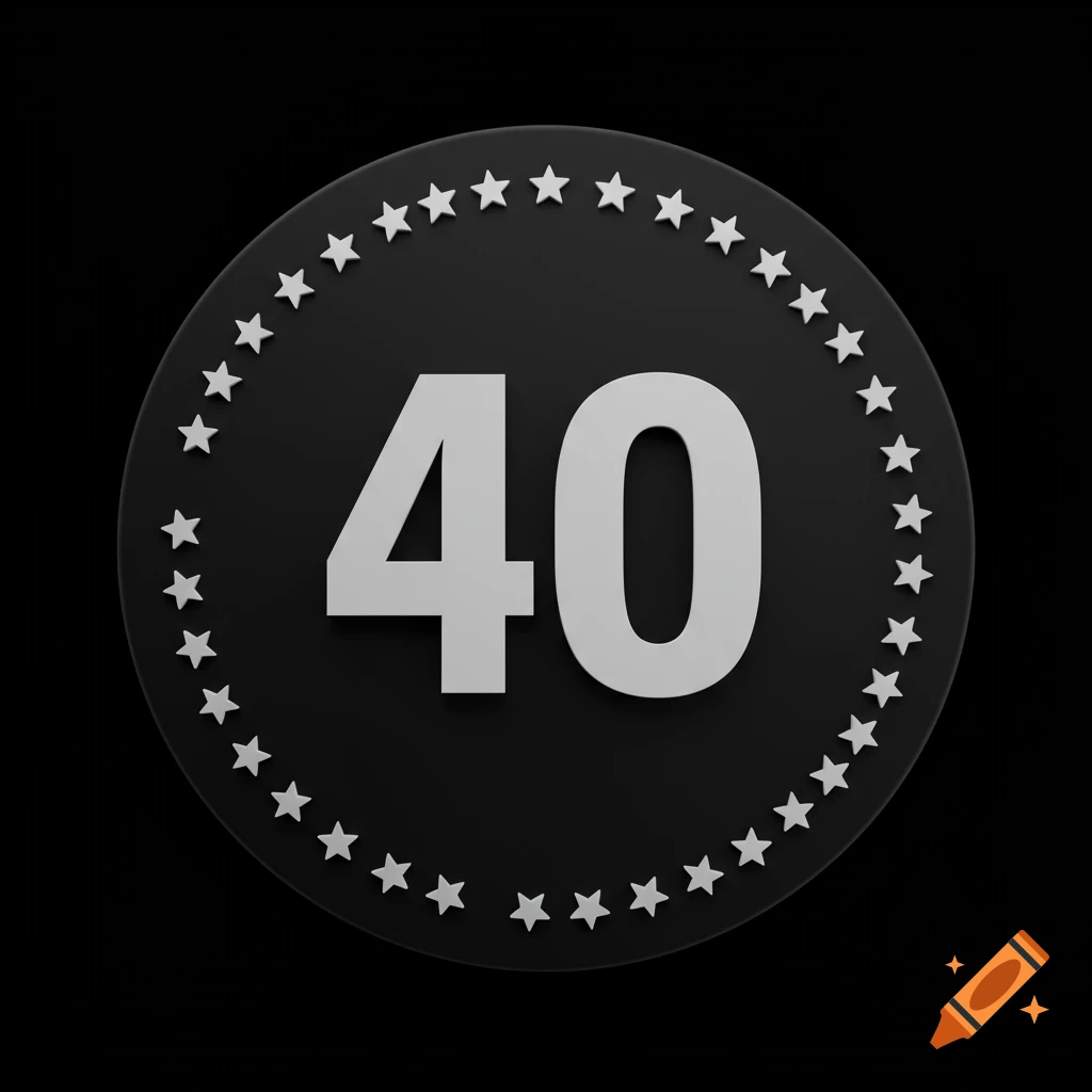 Black circle with white stars around the edge and the number 40 in the center.