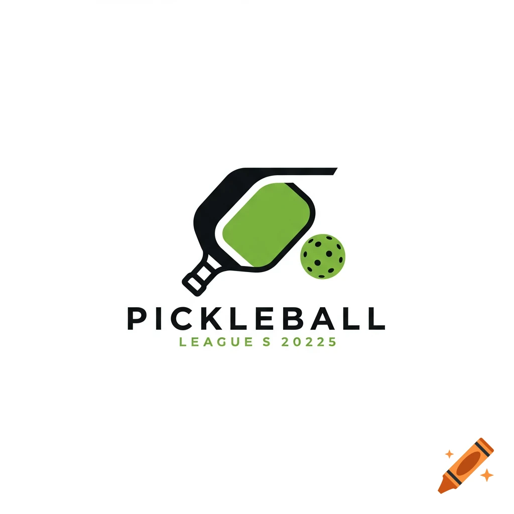 Simple black and green pickleball logo with paddle, ball, and text 'PICKLEBALL LEAGUE S 20225'.