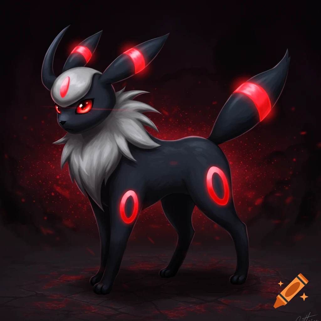 A dark Umbreon Absol fusion creature with red glowing markings and eyes.
