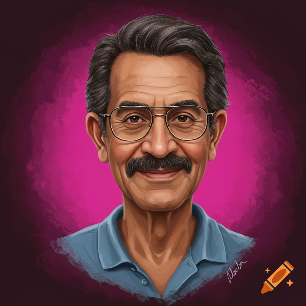 Illustration of an older man with glasses and mustache smiling