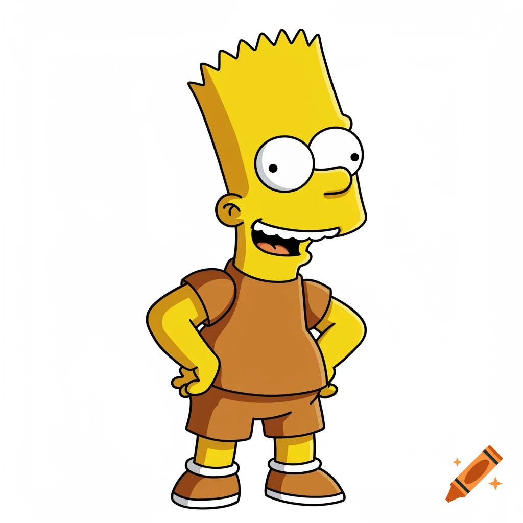 Bart Simpson standing with hands on hips, wearing a brown shirt and shorts