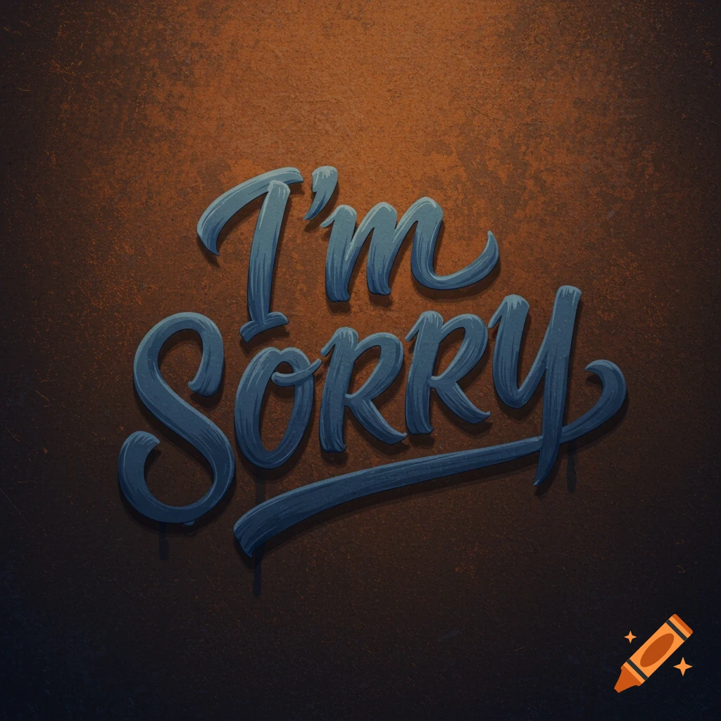 Stylized blue text reads 'I'm Sorry' on a dark, textured background.
