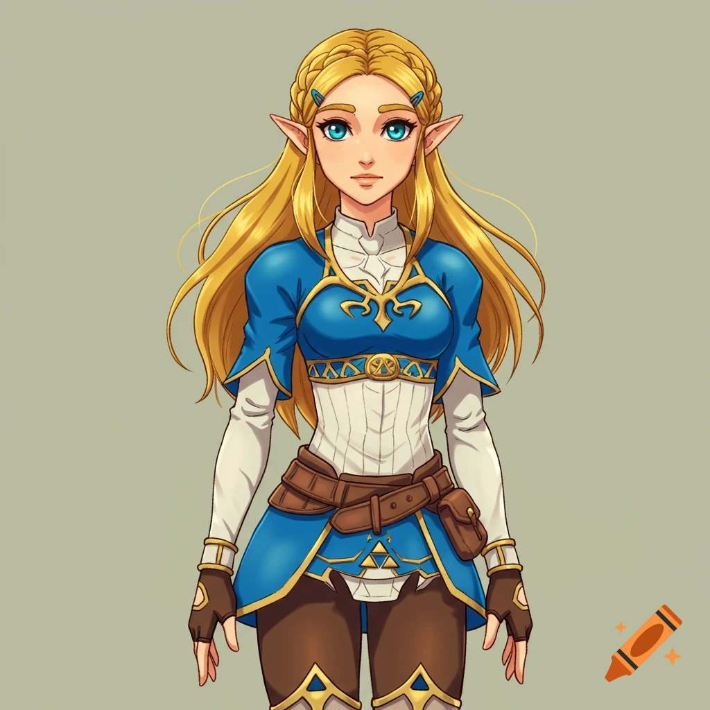 Illustration of Zelda from Breath of the Wild in a blue tunic.