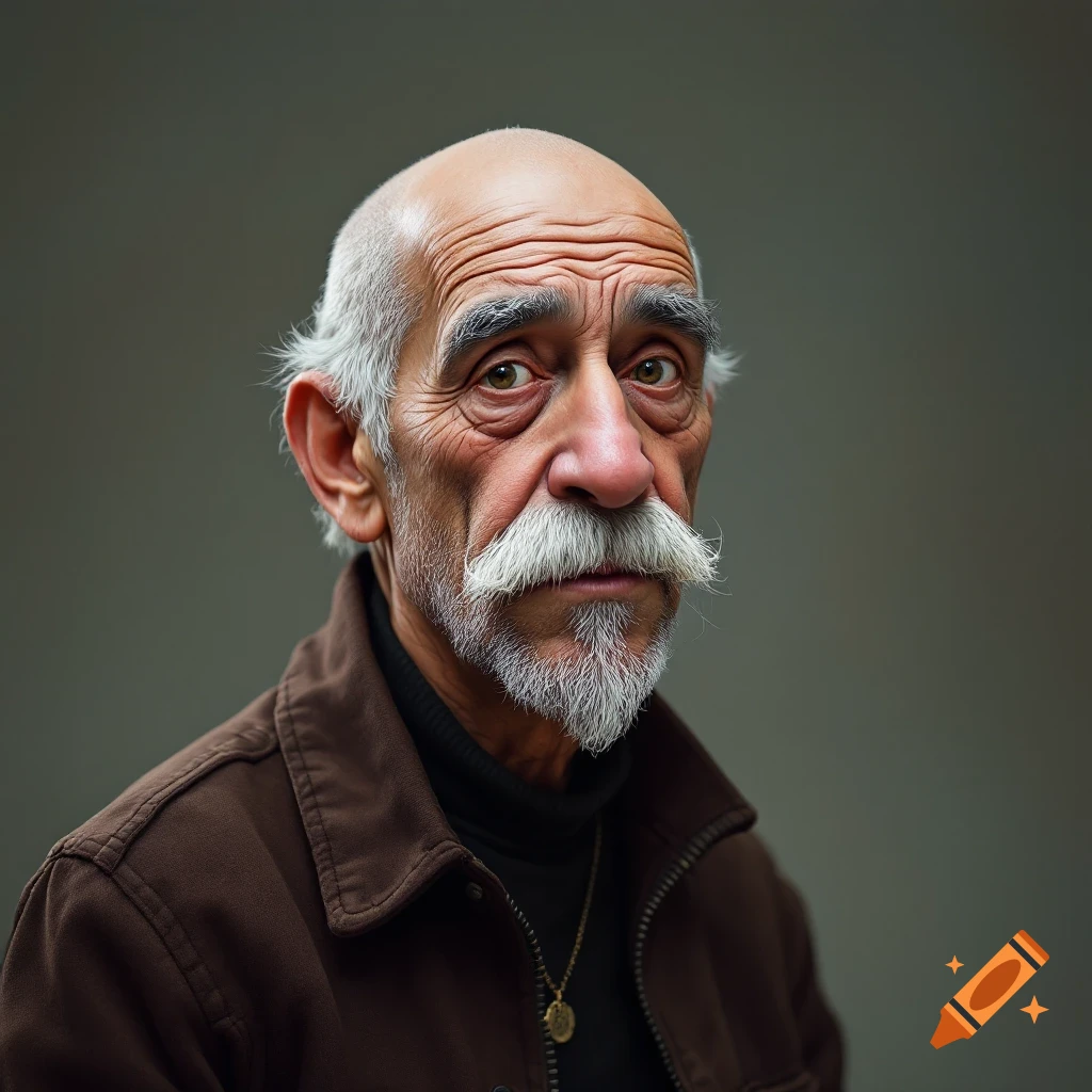 Close-up portrait of an old man with a white mustache and beard.