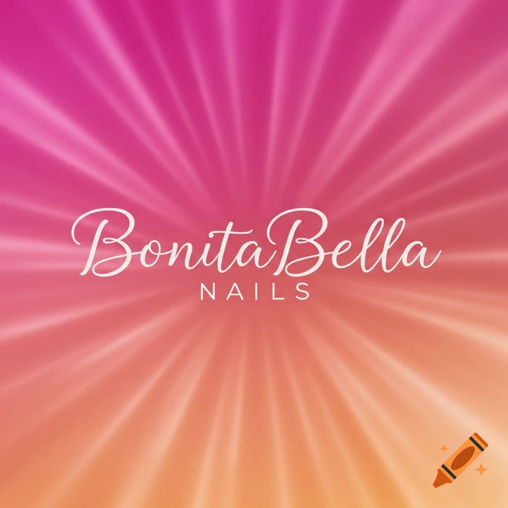 Logo with the text Bonita Bella Nails over a pink and orange radiating background.