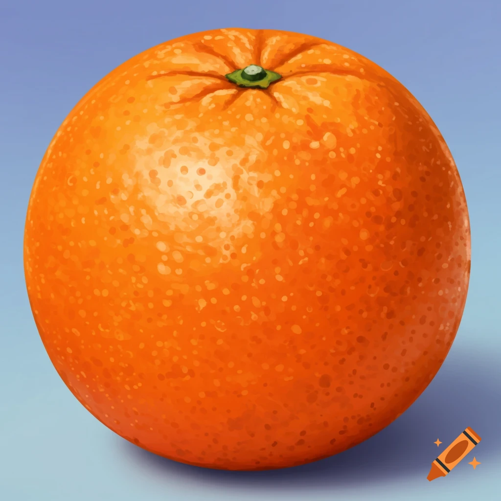 An orange on a blue background, painterly style