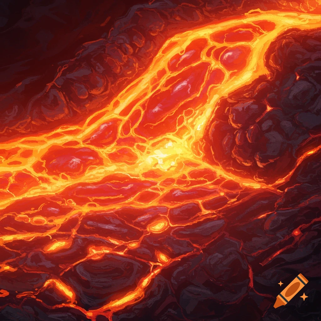 Close-up of vibrant orange and yellow lava flowing over dark rock.