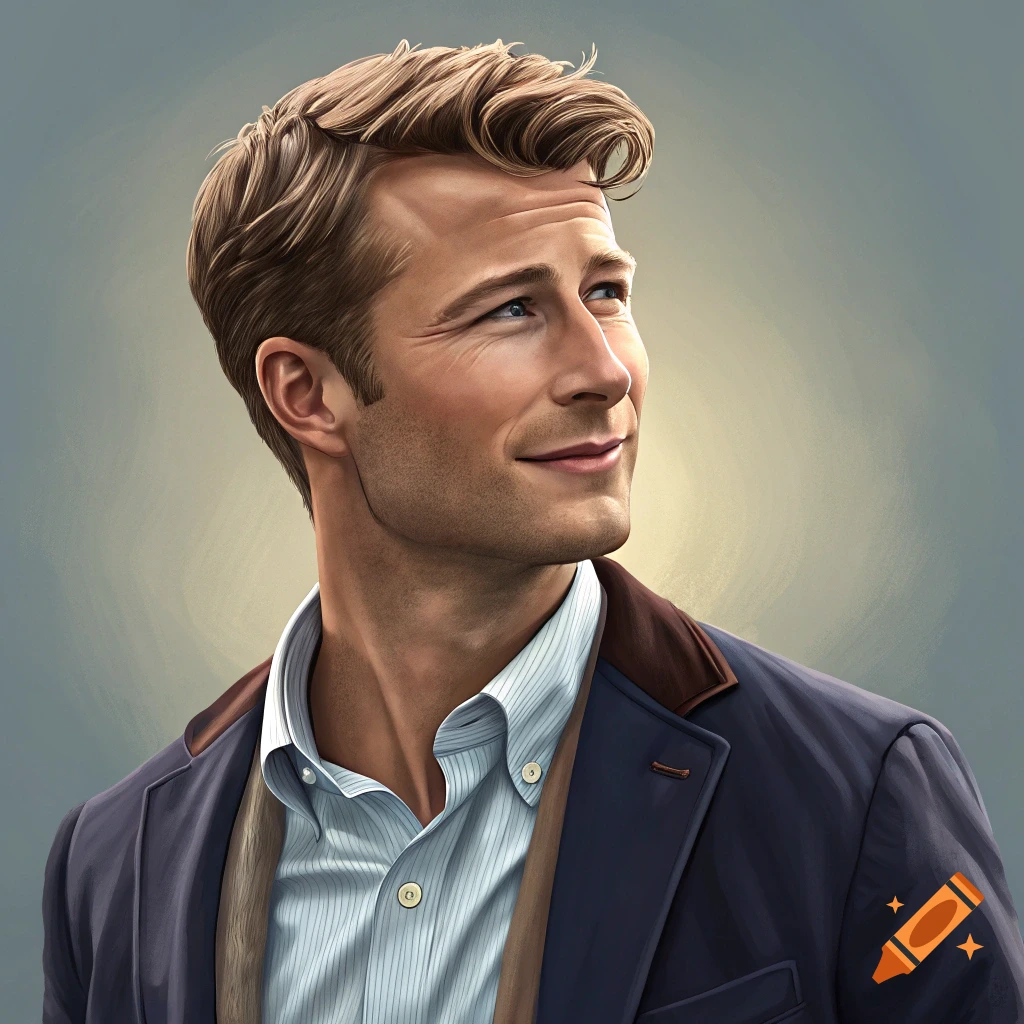 Portrait of a smiling man with blond hair wearing a blue jacket and white shirt.