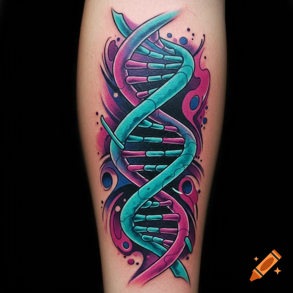 Colorful new school style DNA tattoo