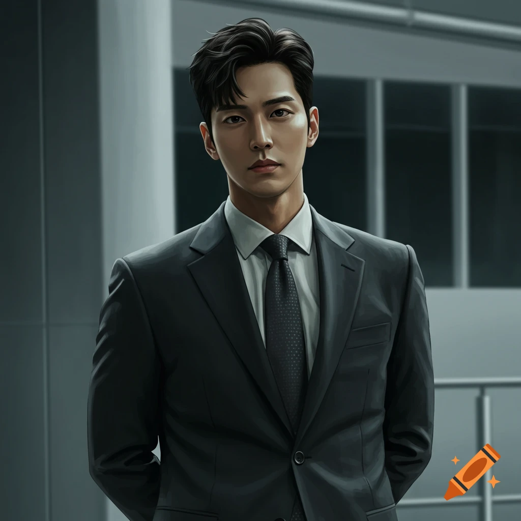 Portrait of a handsome man in a dark suit looking forward