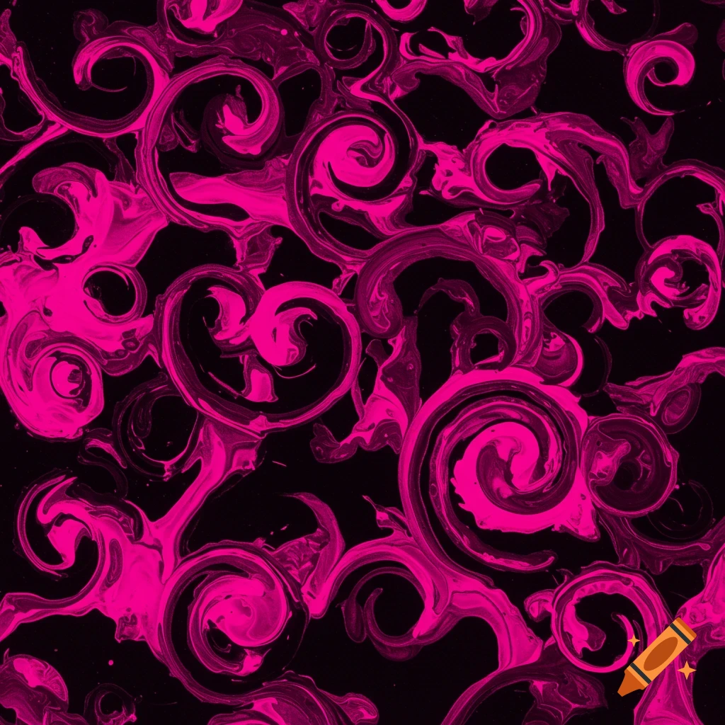 Abstract hot pink swirls on a black background