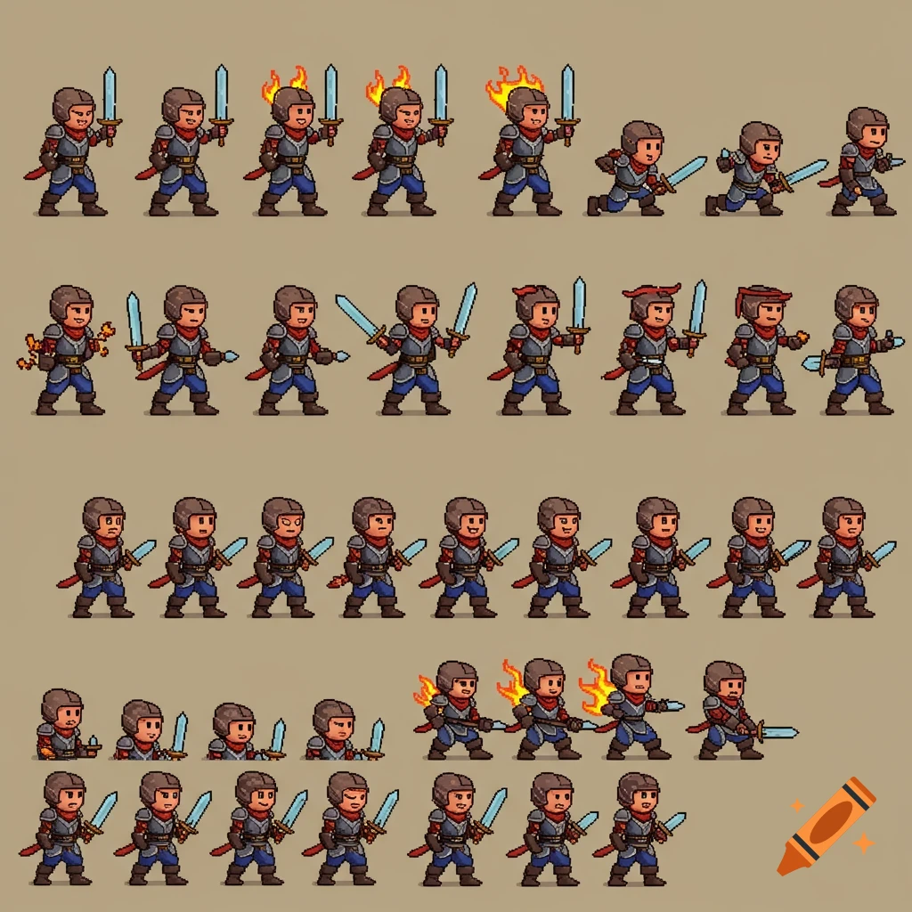 Pixel art sprite sheet of a white haired male fantasy character in