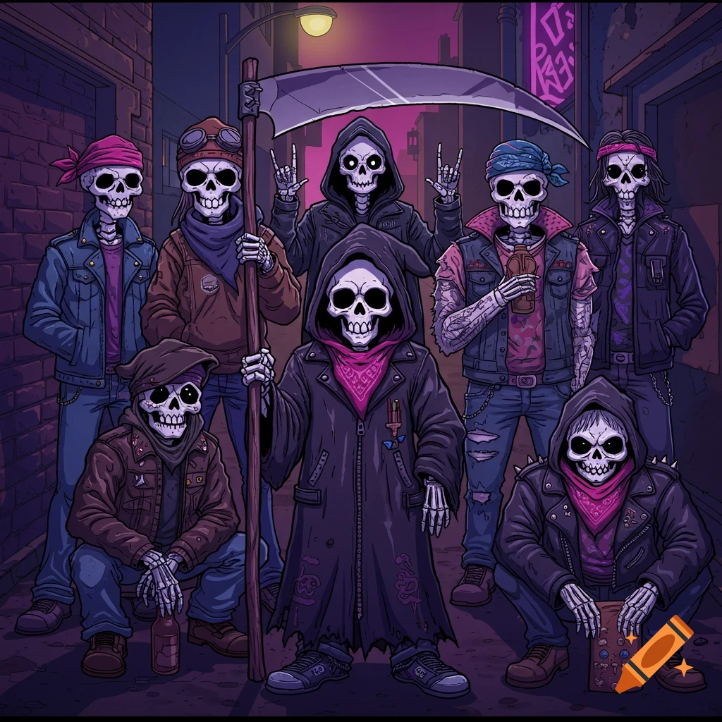 Cartoon grim reaper gang
