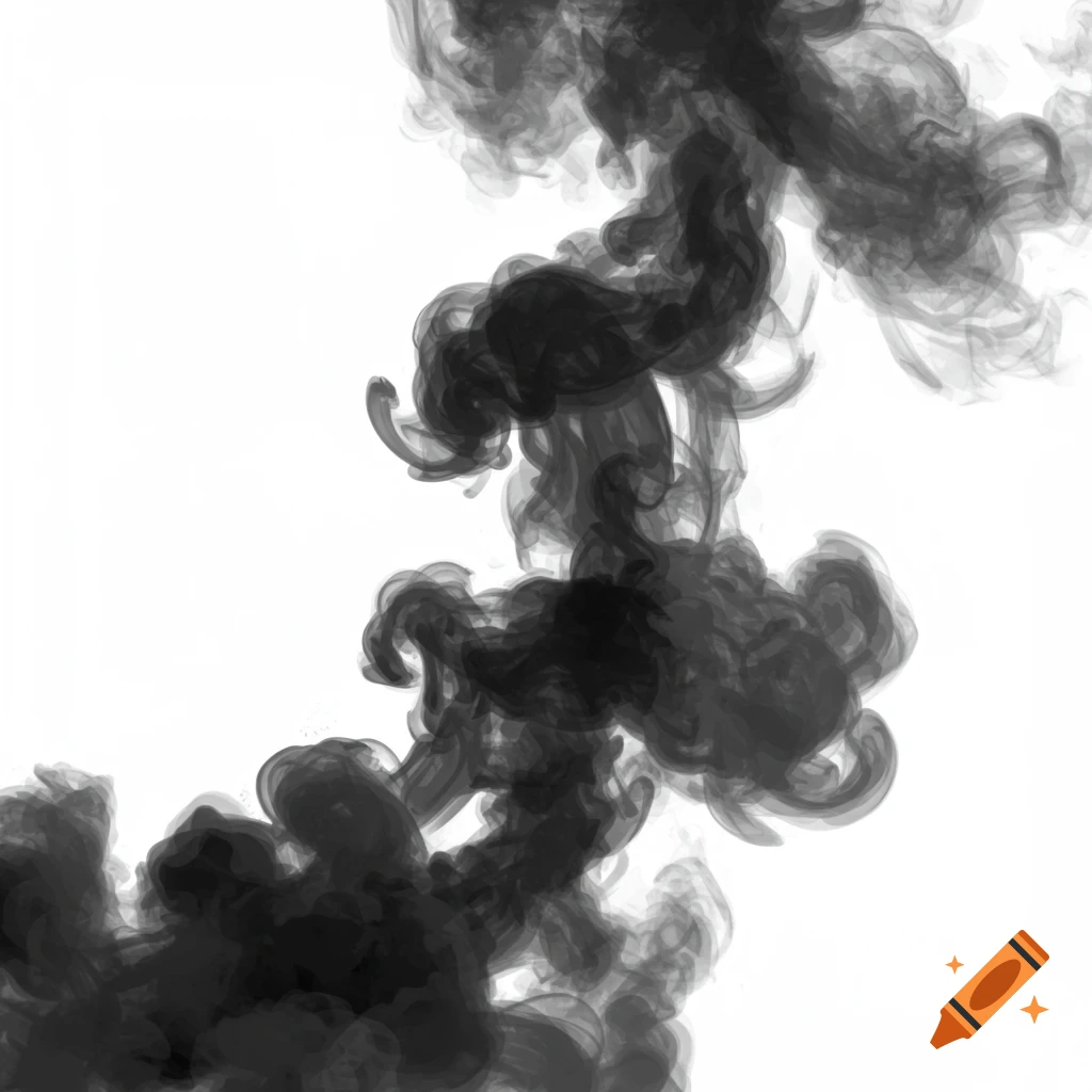 Abstract black smoke billowing on a white background.