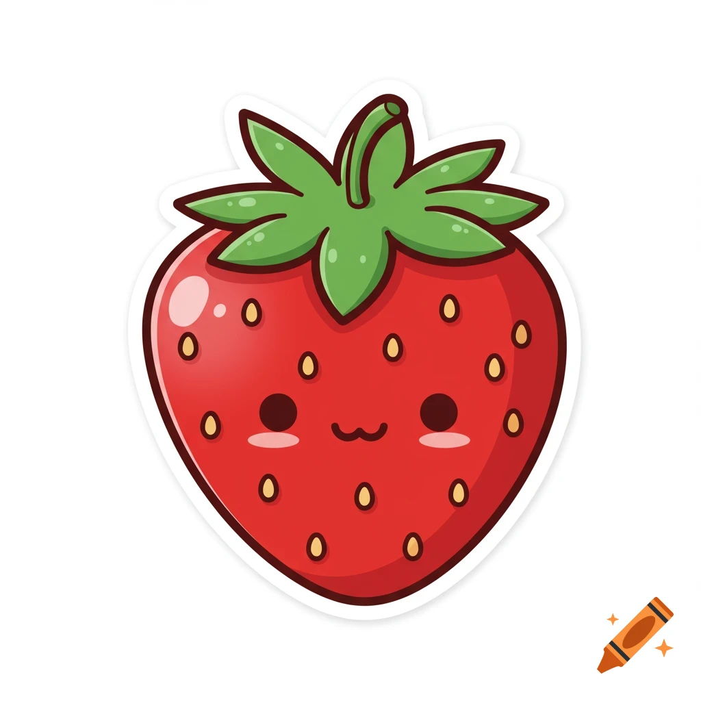 Cute cartoon strawberry sticker with a face.