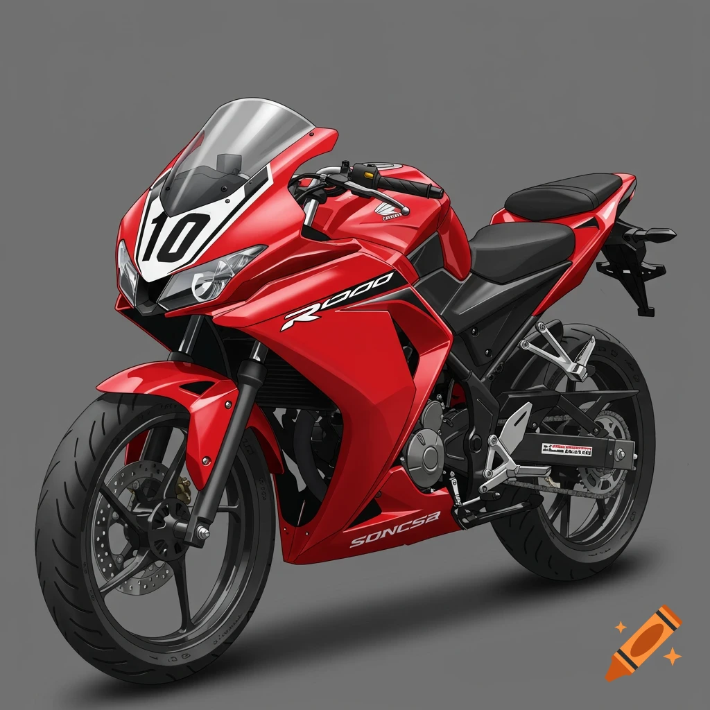 Red sportbike motorcycle against a grey background, digital art
