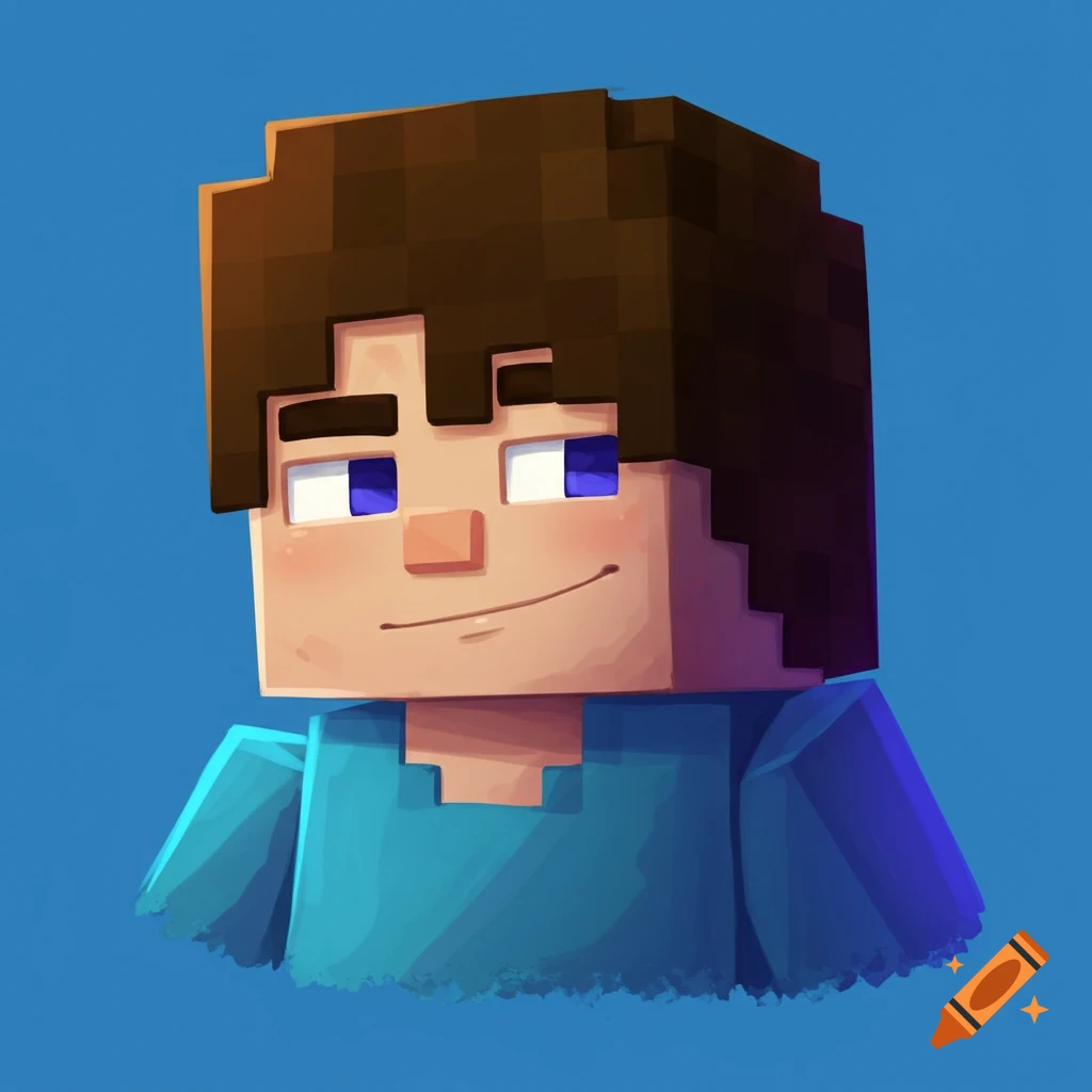 Stylized portrait of Minecraft character Steve smiling