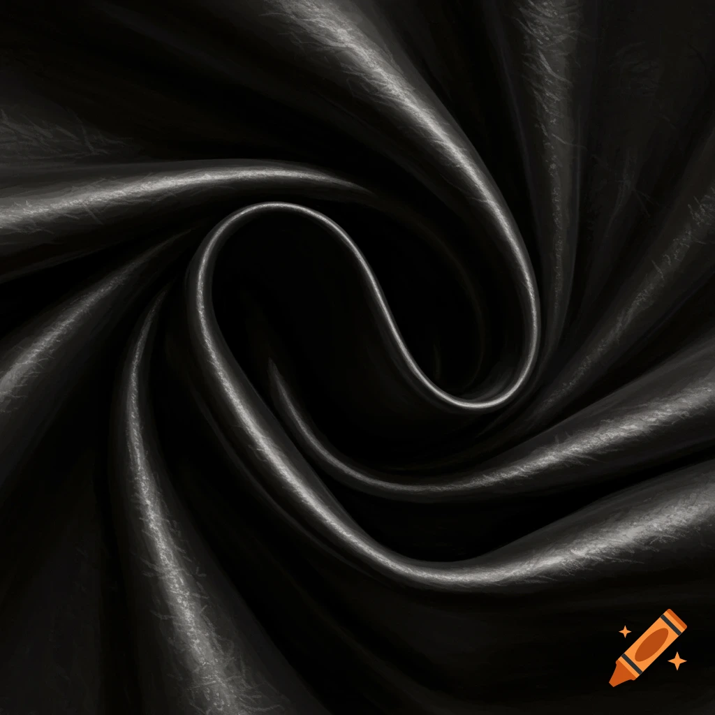 Abstract swirling pattern of shiny black material.