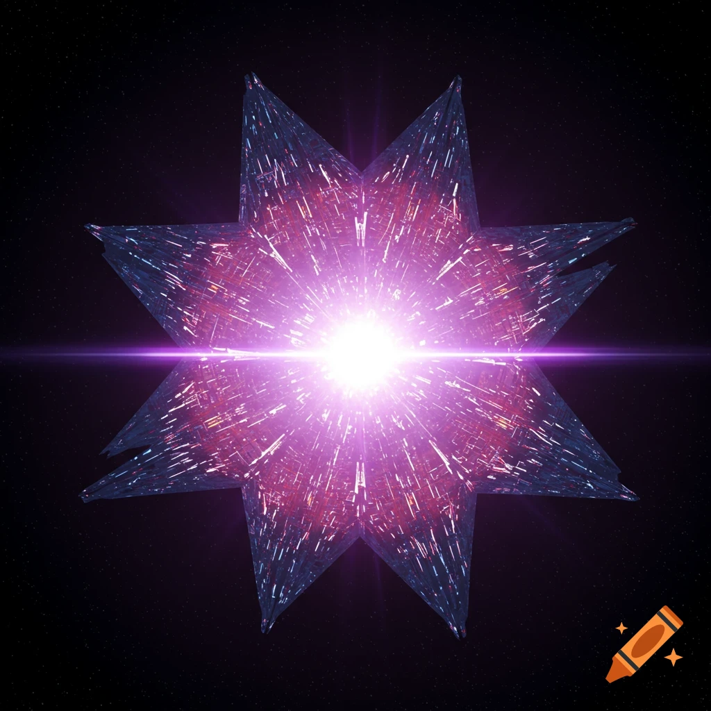 Futuristic star-shaped structure glowing brightly in deep space