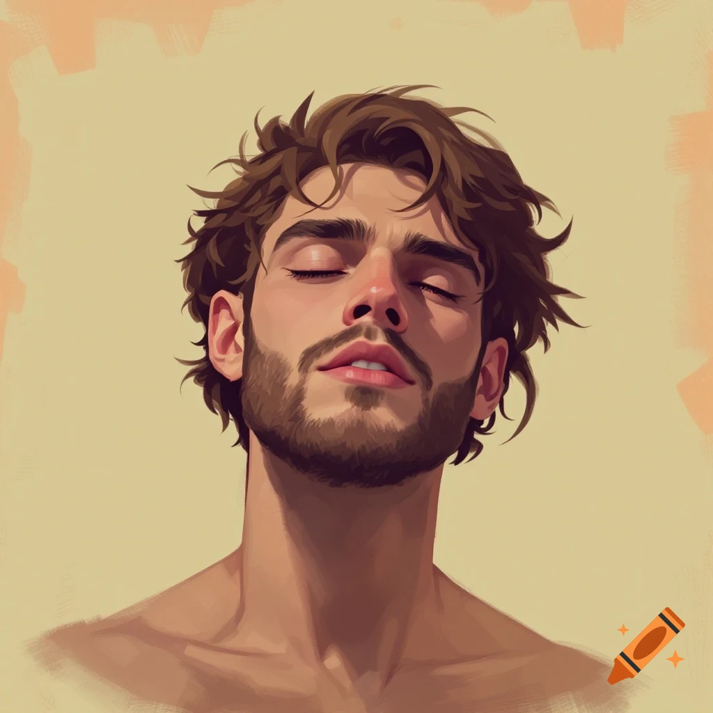 Illustration of a man with eyes closed and head tilted back, bathed in sunlight.