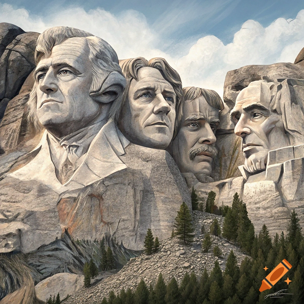 Monument of four faces carved into a mountain