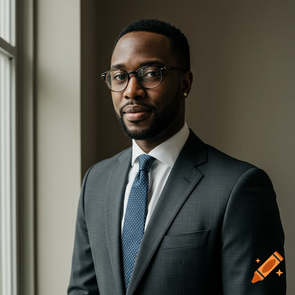 A man in a suit and glasses looks at the camera