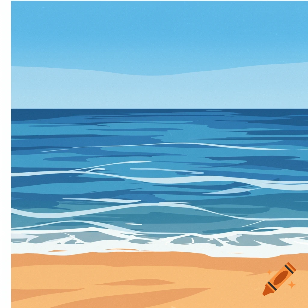 Stylized illustration of a beach and ocean.