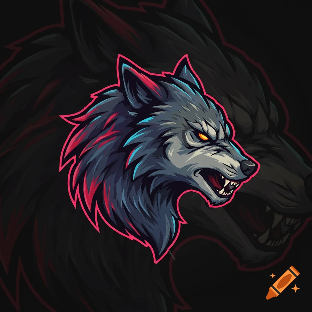 Stylized logo illustration of a growling wolf head with red and blue accents.