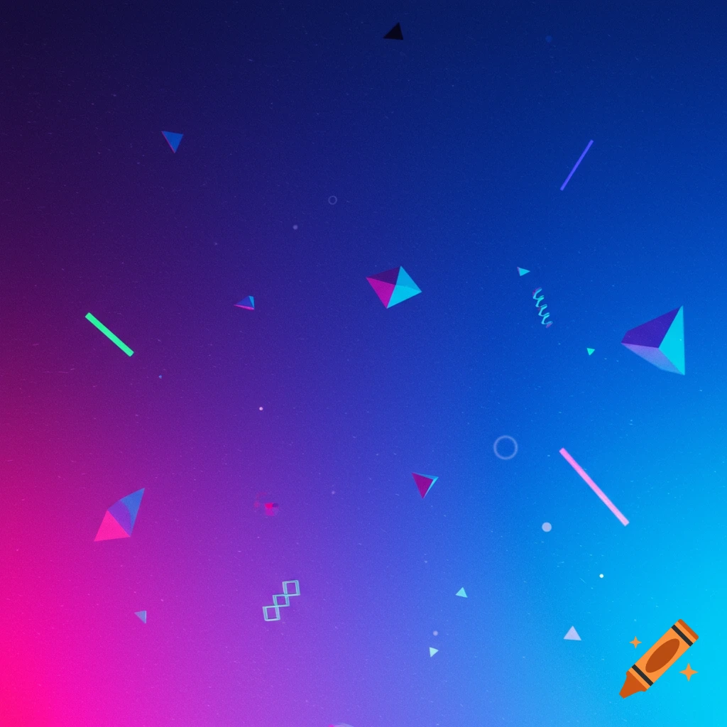 Abstract background with colorful geometric shapes on a pink, purple, and blue gradient.
