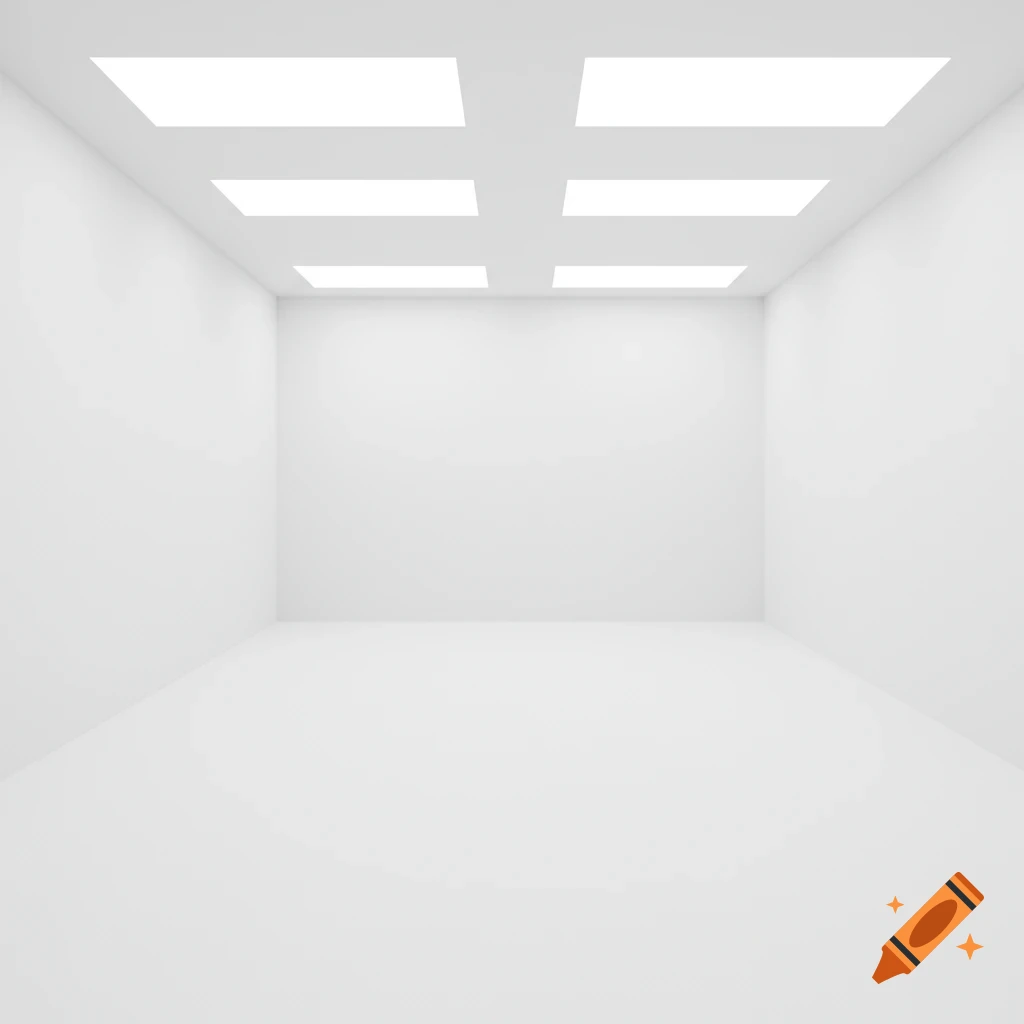 Empty white room with rectangular ceiling lights