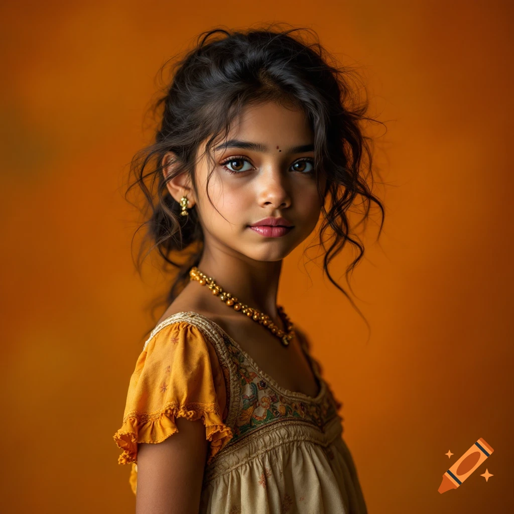 Young Indian girl in traditional dress and jewelry, portrait.